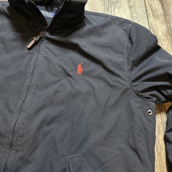 VTG Polo Ralph Lauren Men's Jacket M Navy Fleece Lined Full Zip Hidden Hood - Picture 2 of 6